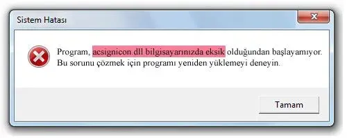 acsignicon.dll hatası