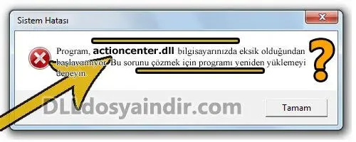 actioncenter.dll hatası