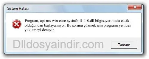 api-ms-win-core-sysinfo-l1-1-0.dll Hata Görüntüsü