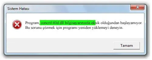 concrt140d.dll Hata Görüntüsü