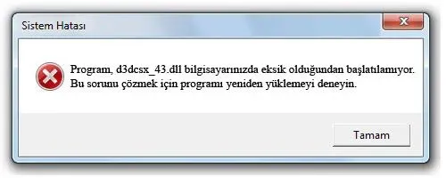 d3dcsx_43.dll Hata Görüntüsü