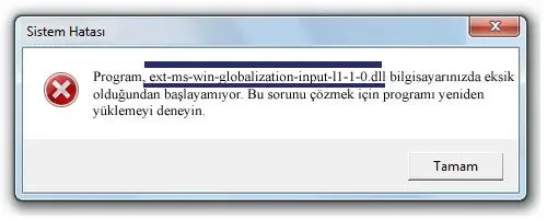 ext-ms-win-globalization-input-l1-1-0.dll Hata Görüntüsü