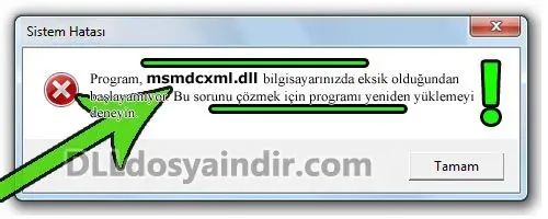 msmdcxml.dll hatası