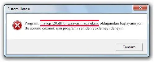 msvcp120.dll Hata Görüntüsü