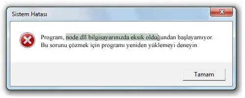 node.dll hatası