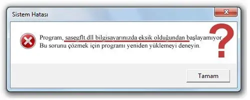 sasegflt.dll hatası