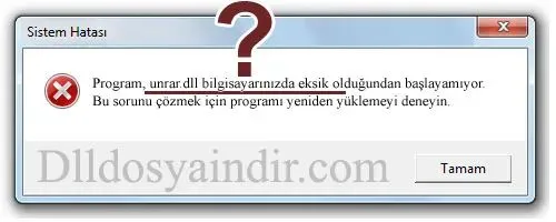 unrar.dll Hata Görüntüsü